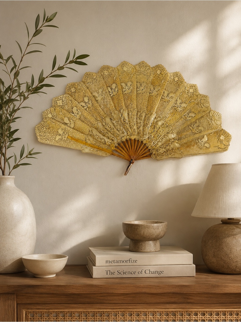 🪭 Vintage Poppy Dharsono Indonesian Javanese Leather & Horn Fan with Box